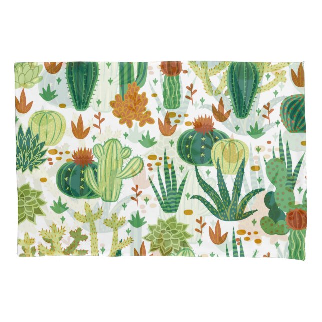 Cacti White Background: Vintage Graphics. Pillow Case (Front)