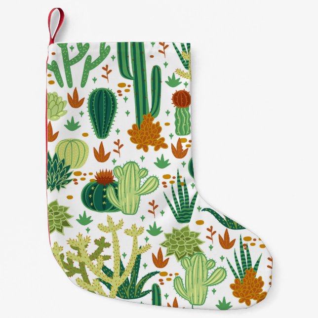 Cacti White Background: Vintage Graphics. Small Christmas Stocking (Front)