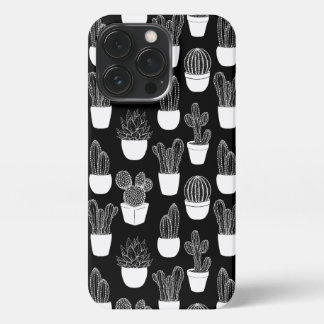 Cacti White Line Art Pattern iPhone 13 Pro Case