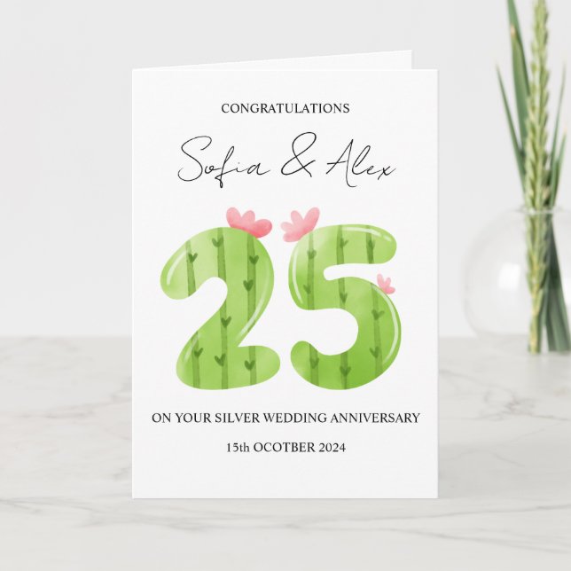Cactus 25th wedding anniversary greeting card (Front)