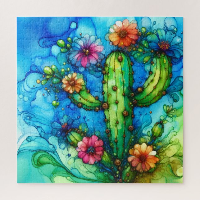 Cactus Alcohol Ink Jigsaw Puzzle (Vertical)