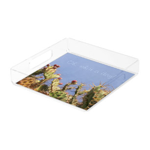 Cactus and Blue Sky Photo any Text Acrylic Tray