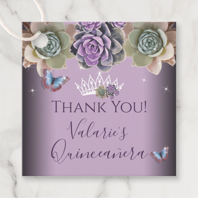 Cactus and Butterfly Elegant Quinceanera Favor Tag (Front)