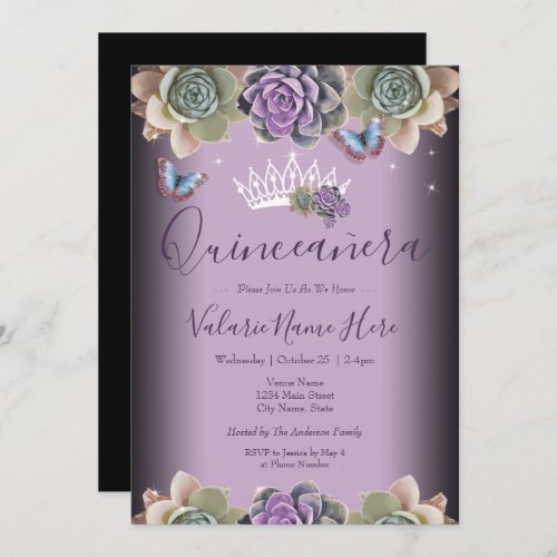 Cactus and Butterfly Elegant Quinceanera Invitatio Invitation