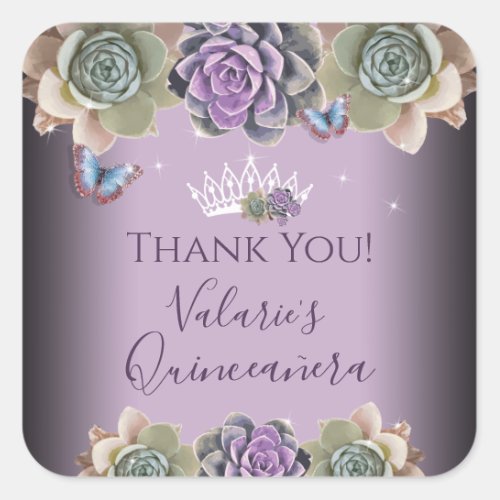 Cactus and Butterfly Elegant Quinceanera Square St Square Sticker