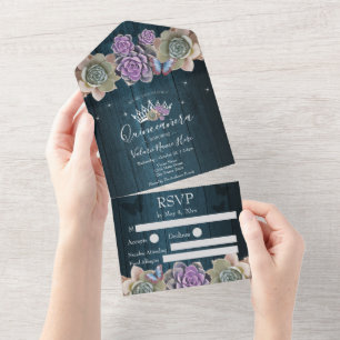 Cactus and Butterfly Elegant Quinceanera wood All In One Invitation