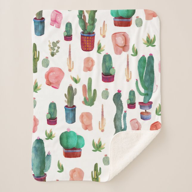 Cactus and Butts Sherpa Blanket (Front)