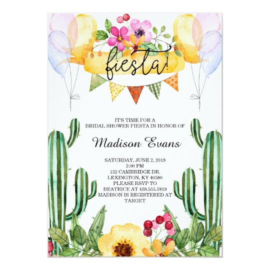 cactus and floral bridal shower fiesta invitation zazzle com
