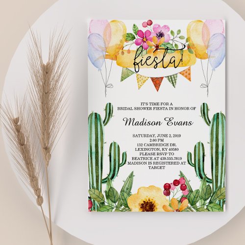 Cactus and Floral Bridal Shower Fiesta Invitation