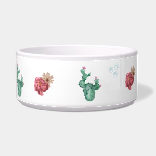 Cactus and Flowers ceramic pet food and water bowl