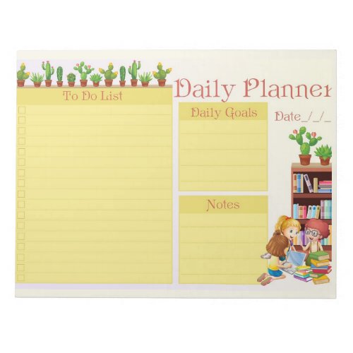 Cactus and Kids With Books Daily Planner Notepad