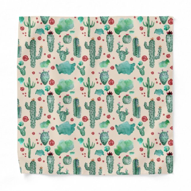 cactus and ladybug pattern - beige background bandana (Front)