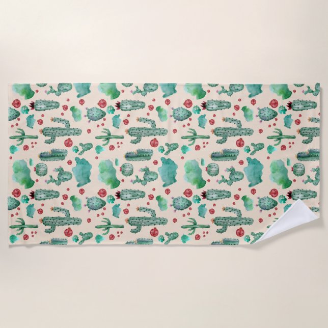 cactus and ladybug pattern - beige background beach towel (Front)