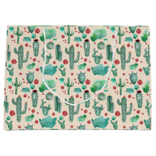 cactus and ladybug pattern - beige background large gift bag