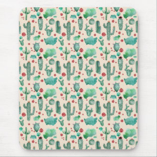 cactus and ladybug pattern - beige background mouse pad