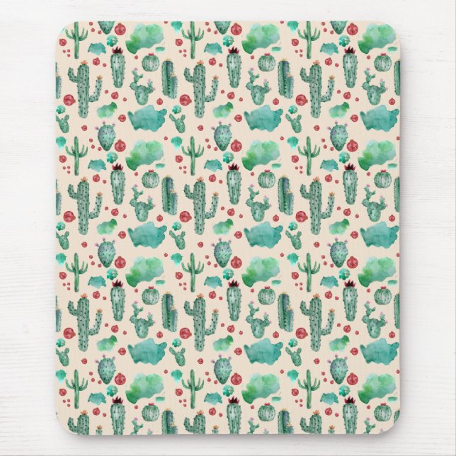 cactus and ladybug pattern - beige background mouse pad (Front)