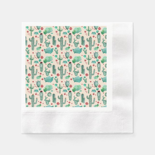 cactus and ladybug pattern - beige background napkins (Front)