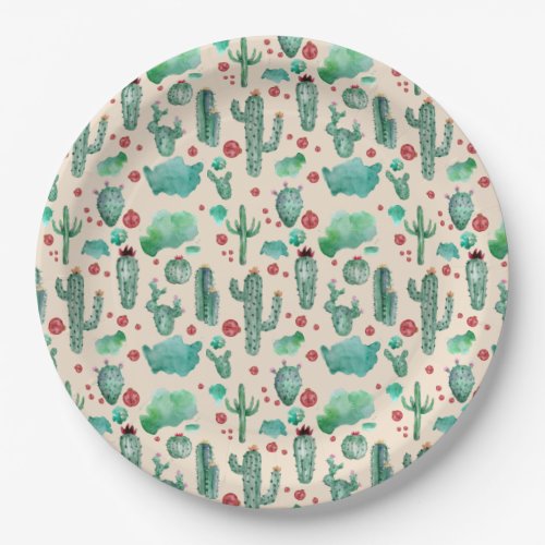 cactus and ladybug pattern _ beige background paper plates