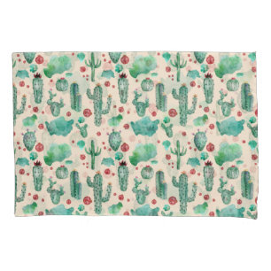 cactus and ladybug pattern - beige background pillow case