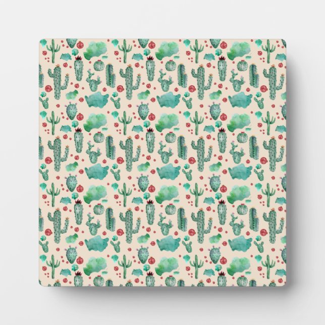 cactus and ladybug pattern - beige background plaque (Front)