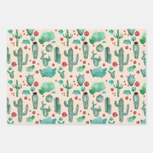 cactus and ladybug pattern _ beige background wrapping paper sheets