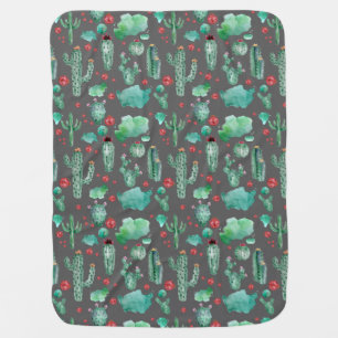 cactus and ladybug pattern - black background baby blanket