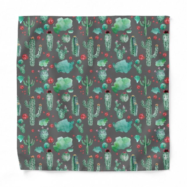 cactus and ladybug pattern - black background bandana (Front)