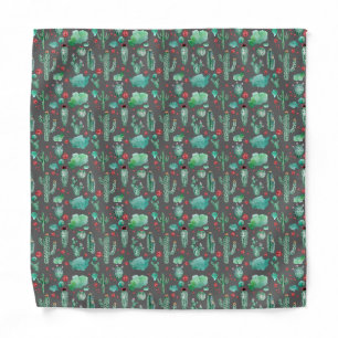 cactus and ladybug pattern - black background bandana