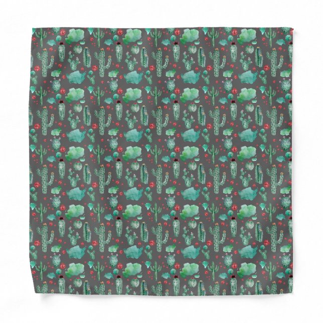 cactus and ladybug pattern - black background bandana (Front)