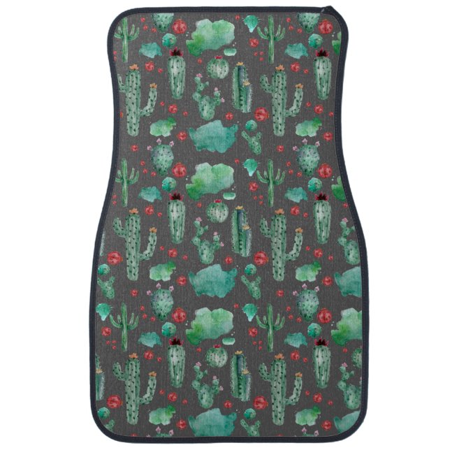 cactus and ladybug pattern - black background car floor mat (Front)