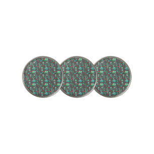 cactus and ladybug pattern - black background golf ball marker