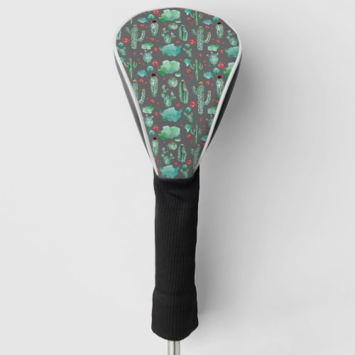 cactus and ladybug pattern _ black background golf head cover