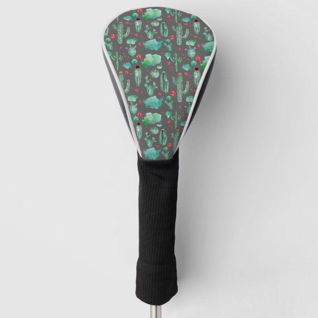 cactus and ladybug pattern - black background golf head cover (Front)