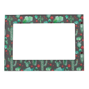 cactus and ladybug pattern - black background magnetic frame