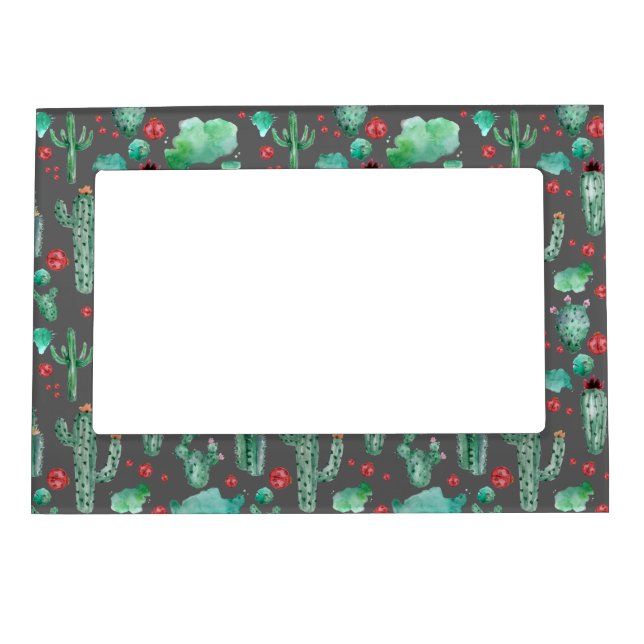 cactus and ladybug pattern - black background magnetic frame (Front)