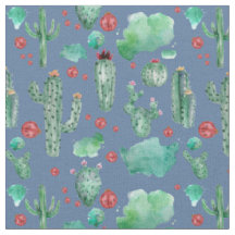 cactus and ladybug pattern - blue background fabr