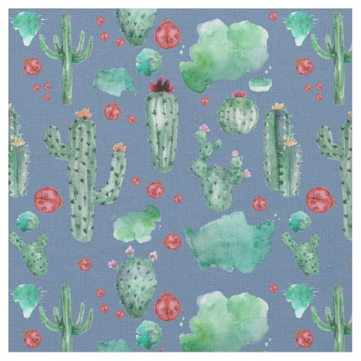 cactus and ladybug pattern - blue background  fabr fabric
