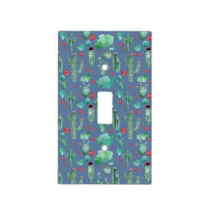 cactus and ladybug pattern - blue background light switch cover