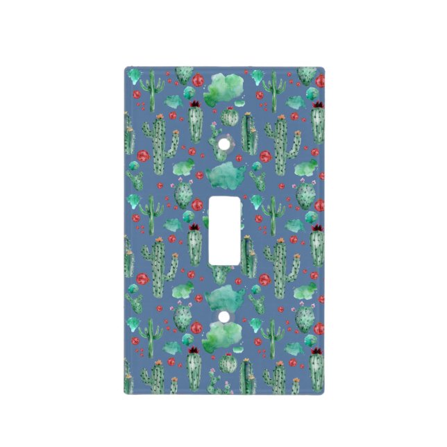 cactus and ladybug pattern - blue background light switch cover (Front)