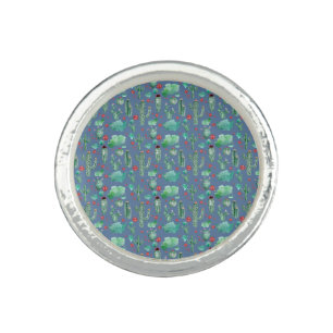 cactus and ladybug pattern - blue background ring