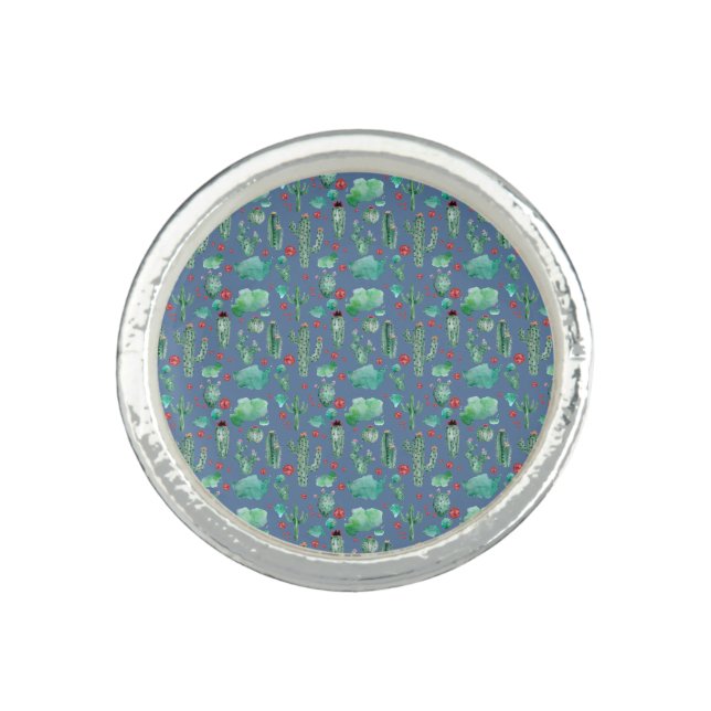 cactus and ladybug pattern - blue background ring (Front)