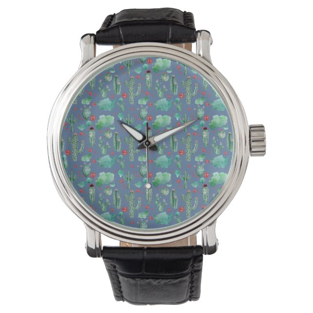 cactus and ladybug pattern - blue background watch (Front)