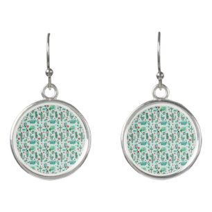 cactus and ladybug pattern - light blue background earrings