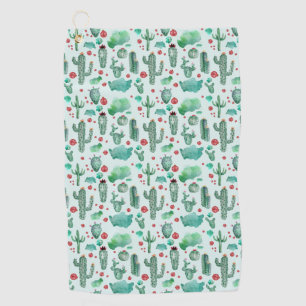 cactus and ladybug pattern - light blue background golf towel