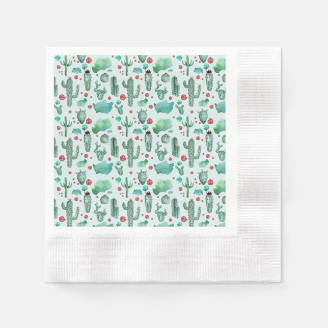 cactus and ladybug pattern - light blue background napkins (Front)