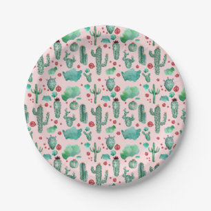 cactus and ladybug pattern - light pink background paper plates