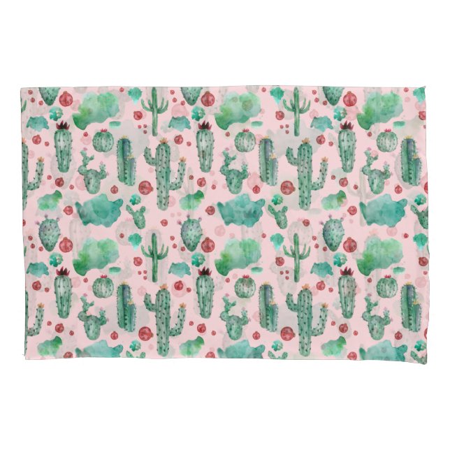 cactus and ladybug pattern - light pink background pillow case (Front)