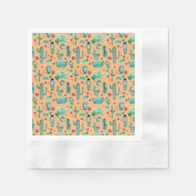 cactus and ladybug pattern - orange background napkins (Front)