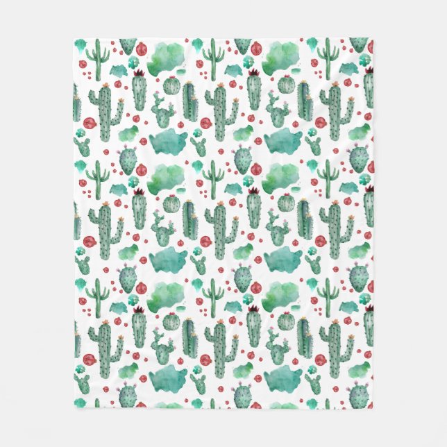 cactus and ladybug pattern -, white background fleece blanket (Front)