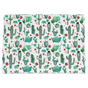cactus and ladybug pattern -white background large gift bag